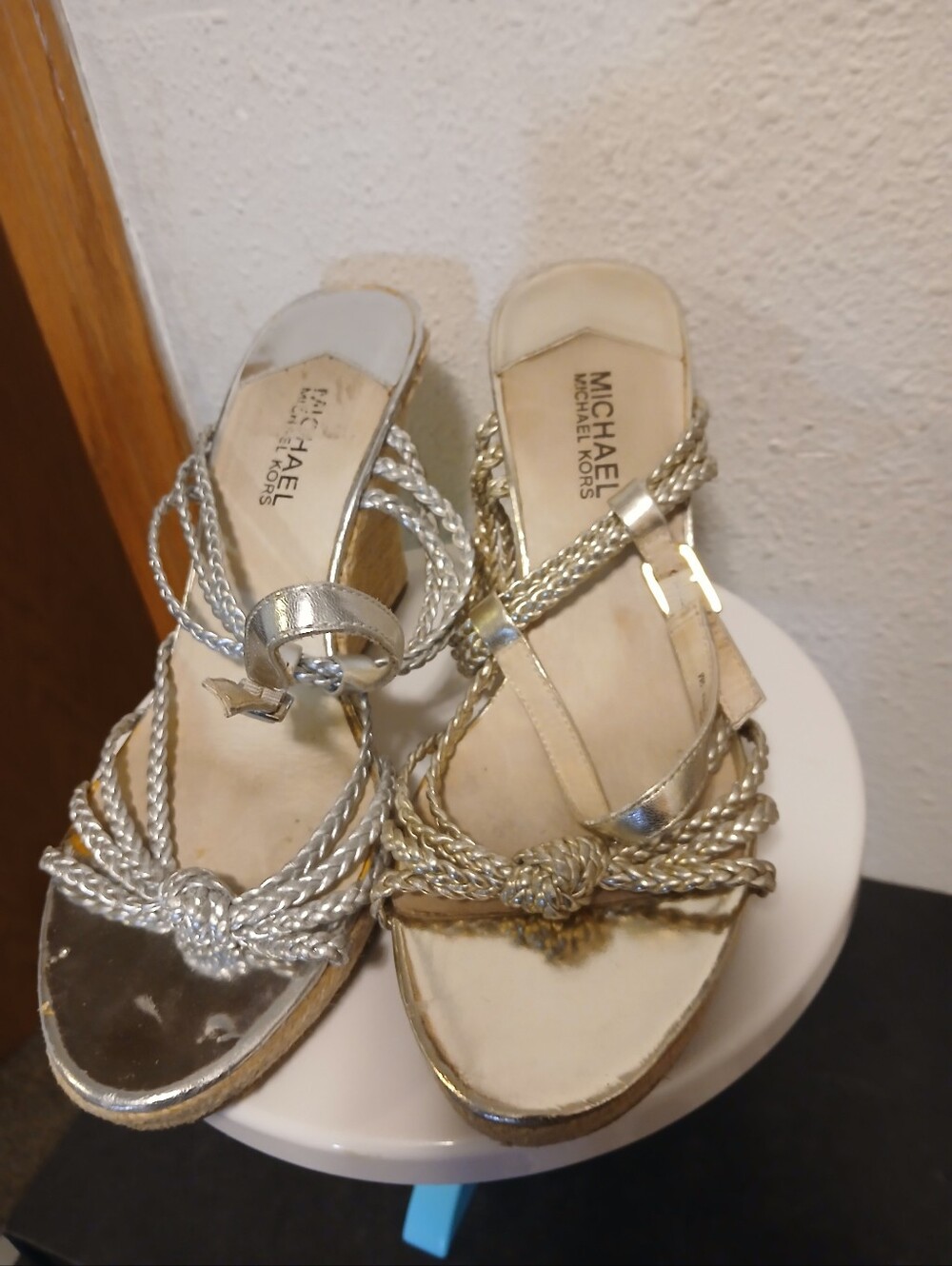 MICHAEL Michael Kors Metallic Braided Espadrille Wedge Sandals Size 9M